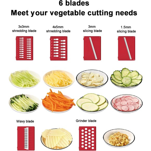 Onion Mincer Chopper Vegetable Chopper Chopper with Container and 6 Blades-Red - Picture 7 of 9